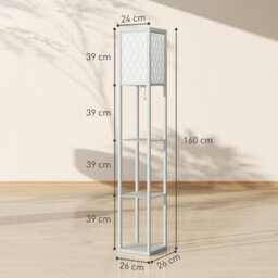 Homcom Modern Floor Lamp Light With Shelves Fabric Lampshade Light Grey - thumbnail 3