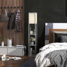 Homcom Modern Floor Lamp Light With Shelves Fabric Lampshade Light Grey - thumbnail 8