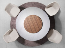 Angel Cerda Elegant Round Porcelain Marble And Walnut Dining Table For Modern Homes - thumbnail 3