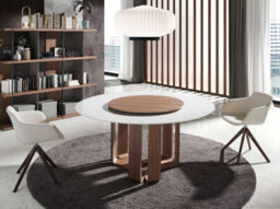 Angel Cerda Elegant Round Porcelain Marble And Walnut Dining Table For Modern Homes - thumbnail 2