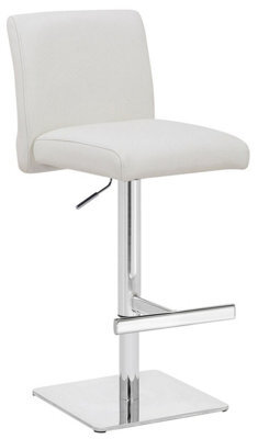 Lamboro Snella White Real Leather Kitchen Bar Stool, Adjustable Height With Weighted Base - image 1