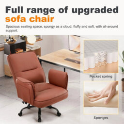 Heavy Duty Office Chair 400Lbs Ergonomic Pu Leather Executive Desk Chair Brown - thumbnail 4