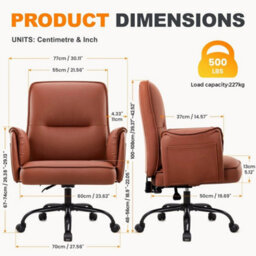 Heavy Duty Office Chair 400Lbs Ergonomic Pu Leather Executive Desk Chair Brown - thumbnail 2
