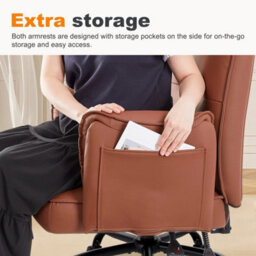 Heavy Duty Office Chair 400Lbs Ergonomic Pu Leather Executive Desk Chair Brown - thumbnail 6