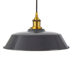Slate Grey Chancery Painted Dome Pendant Light With Antique Gold Lamp Holder And Black Round Cable - Se Home