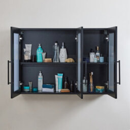 Homestylestore 900 X 650mm Black Grey Wall Mounted Mirrored Door Bathroom Cabinet And Black T Bar Handles - thumbnail 2