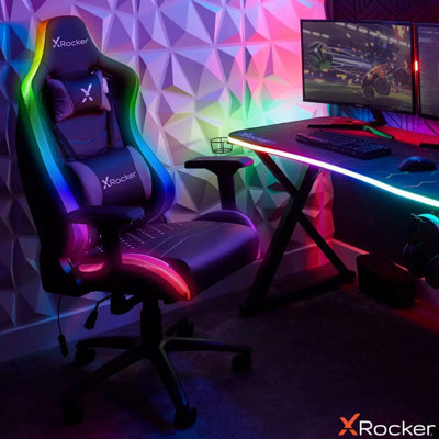 X Rocker Opal Rgb Gaming Chair Led Lights Faux Leather 4D Armrests Reclining Adjustable Height App Control Black - image 1