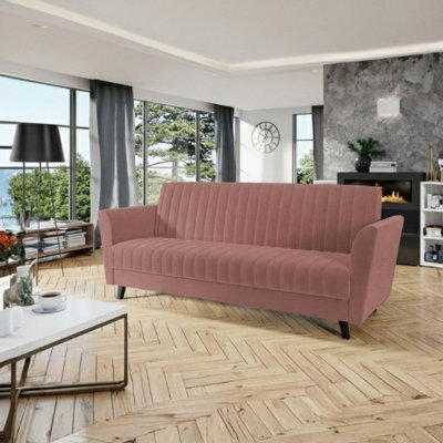 Vinti 3 Seater Click Clack Sofa Bed With Bedding Storage 190 X 115Cm Sleep Area Wooden Legs Pink - image 1