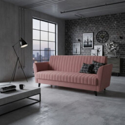 Vinti 3 Seater Click Clack Sofa Bed With Bedding Storage 190 X 115Cm Sleep Area Wooden Legs Pink - thumbnail 2