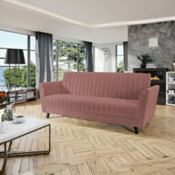 Vinti 3 Seater Click Clack Sofa Bed With Bedding Storage 190 X 115Cm Sleep Area Wooden Legs Pink - thumbnail 1