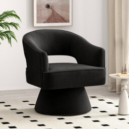 Seynar Black Stylish Swivel Barrel Accent Chair Velvet Upholstered Striped Design For Living Room Bedroom Lounge - thumbnail 1