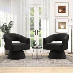 Seynar Black Stylish Swivel Barrel Accent Chair Velvet Upholstered Striped Design For Living Room Bedroom Lounge - thumbnail 2