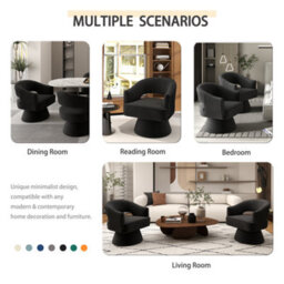 Seynar Black Stylish Swivel Barrel Accent Chair Velvet Upholstered Striped Design For Living Room Bedroom Lounge - thumbnail 5