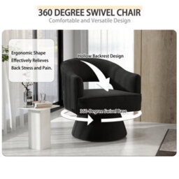 Seynar Black Stylish Swivel Barrel Accent Chair Velvet Upholstered Striped Design For Living Room Bedroom Lounge - thumbnail 6