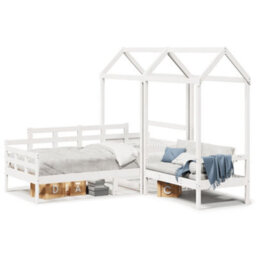 Berkfield Day Bed And Bench Set With Roof Without Mattress White 80X200 Cm - thumbnail 2