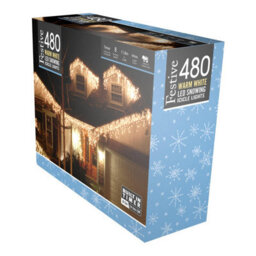 Festive 11.8M Indoor & Outdoor Snowing Effect Icicle Christmas Lights 480 Warm White Leds - thumbnail 2