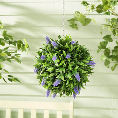 Gainsborough Artificial Flowers, Uv Resistant Lavender Ball With 26 Blooms, 198 Leaves And Metal Hanging Chain