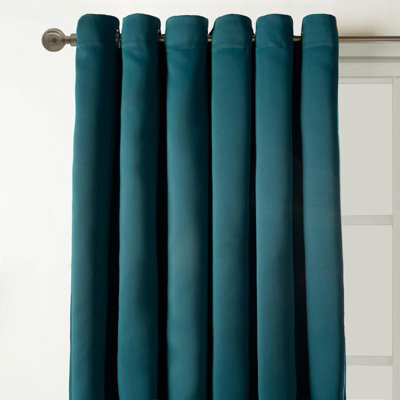 "OHS Eyelet Blackout Curtains Pair Of Thermal Ring Top, Teal - 90 X 90""" - image 1