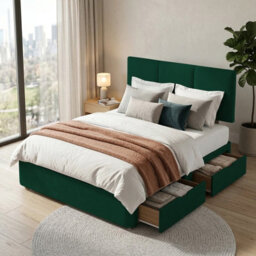Adore Designs Alton Plush Velvet Divan Bed, Headboard - 4Ft6 Double - Emerald Green - 4 Drawers - thumbnail 2