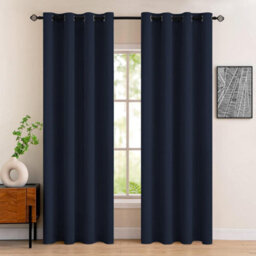 Nod Off Navy Blackout Eyelet Curtains Ring Top Thermal Curtains Ready Made Pair 66X90 Inches - thumbnail 4