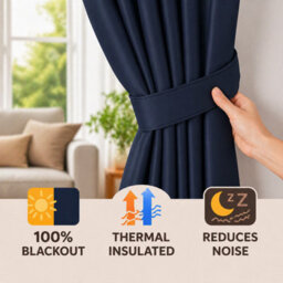 Nod Off Navy Blackout Eyelet Curtains Ring Top Thermal Curtains Ready Made Pair 66X90 Inches - thumbnail 3