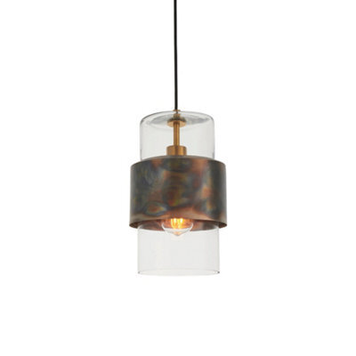 Bronze Hanging Ceiling Pendant Light - Clear Glass Shade - Single Bulb Fitting - image 1