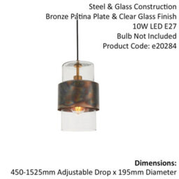 Bronze Hanging Ceiling Pendant Light - Clear Glass Shade - Single Bulb Fitting - thumbnail 2
