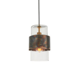 Bronze Hanging Ceiling Pendant Light - Clear Glass Shade - Single Bulb Fitting - thumbnail 1