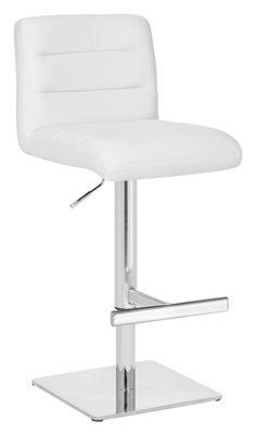 Lamboro Luscious Deluxe Breakfast Bar Stool, Chrome Footrest, Adjustable Swivel Gas Lift, Home Bar & Kitchen Faux-Leather Barstool, White - image 1