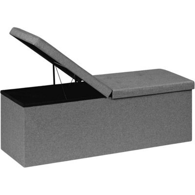 Extra Large Folding Ottoman Storage Box Grey 110X38X38Cm Linen - image 1