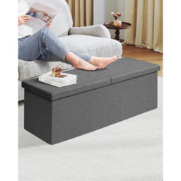 Extra Large Folding Ottoman Storage Box Grey 110X38X38Cm Linen - thumbnail 4