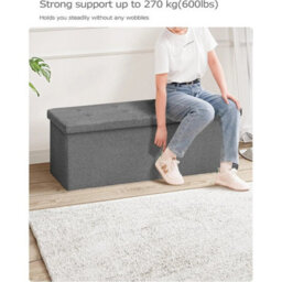 Extra Large Folding Ottoman Storage Box Grey 110X38X38Cm Linen - thumbnail 3