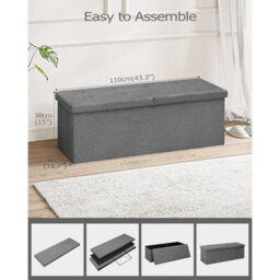 Extra Large Folding Ottoman Storage Box Grey 110X38X38Cm Linen - thumbnail 2