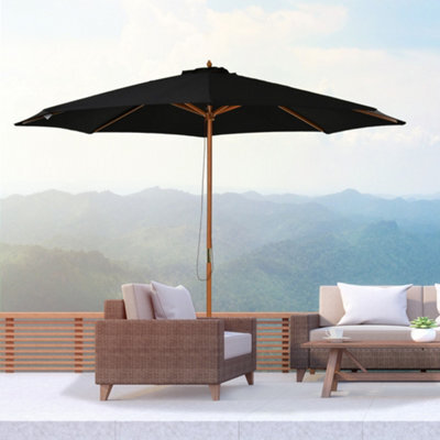Outsunny 3(M) Wooden Garden Parasol Sun Shade Outdoor Umbrella Canopy Black - image 1
