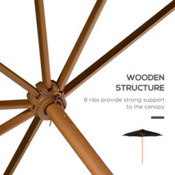 Outsunny 3(M) Wooden Garden Parasol Sun Shade Outdoor Umbrella Canopy Black - thumbnail 6