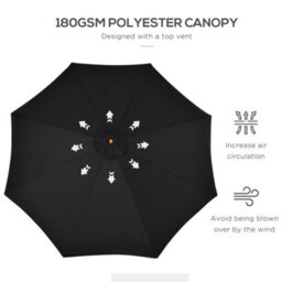 Outsunny 3(M) Wooden Garden Parasol Sun Shade Outdoor Umbrella Canopy Black - thumbnail 5