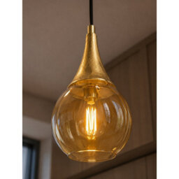 Luminosa Lighting Luminosa Lacrima Dome Pendant Ceiling Light Black, Gold Amber Glass Shade 1X E27 - thumbnail 3
