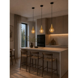 Luminosa Lighting Luminosa Lacrima Dome Pendant Ceiling Light Black, Gold Amber Glass Shade 1X E27 - thumbnail 2