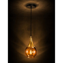 Luminosa Lighting Luminosa Lacrima Dome Pendant Ceiling Light Black, Gold Amber Glass Shade 1X E27 - thumbnail 5