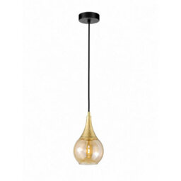 Luminosa Lighting Luminosa Lacrima Dome Pendant Ceiling Light Black, Gold Amber Glass Shade 1X E27 - thumbnail 1