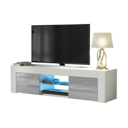 Tv Unit 130Cm Sideboard Cabinet Cupboard Tv Stand Living Room High Gloss Doors - White & Grey - thumbnail 3
