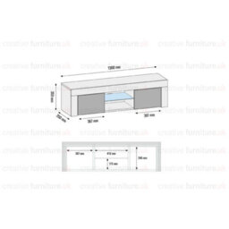 Tv Unit 130Cm Sideboard Cabinet Cupboard Tv Stand Living Room High Gloss Doors - White & Grey - thumbnail 5