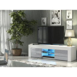 Tv Unit 130Cm Sideboard Cabinet Cupboard Tv Stand Living Room High Gloss Doors - White & Grey - thumbnail 4