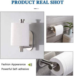 Stainles Steel Toilet Roll Paper Holder Strong Self Adhesive Stick Wall Mount Uk - thumbnail 3