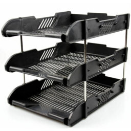 Black A4 Document Tray Desk Letter Rack Office Paper Organiser - thumbnail 3