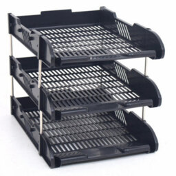 Black A4 Document Tray Desk Letter Rack Office Paper Organiser - thumbnail 1