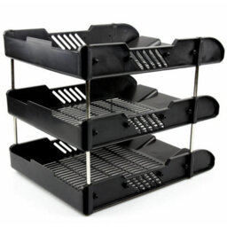 Black A4 Document Tray Desk Letter Rack Office Paper Organiser - thumbnail 4
