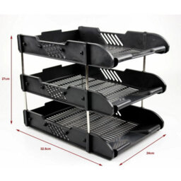 Black A4 Document Tray Desk Letter Rack Office Paper Organiser - thumbnail 2