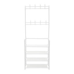 Living And Home White Entryway Stand Coat Rack Coat Hanger With 4 Tier Shoe Storage Shelves 158Cm (H) - thumbnail 4