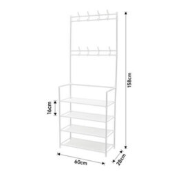 Living And Home White Entryway Stand Coat Rack Coat Hanger With 4 Tier Shoe Storage Shelves 158Cm (H) - thumbnail 5